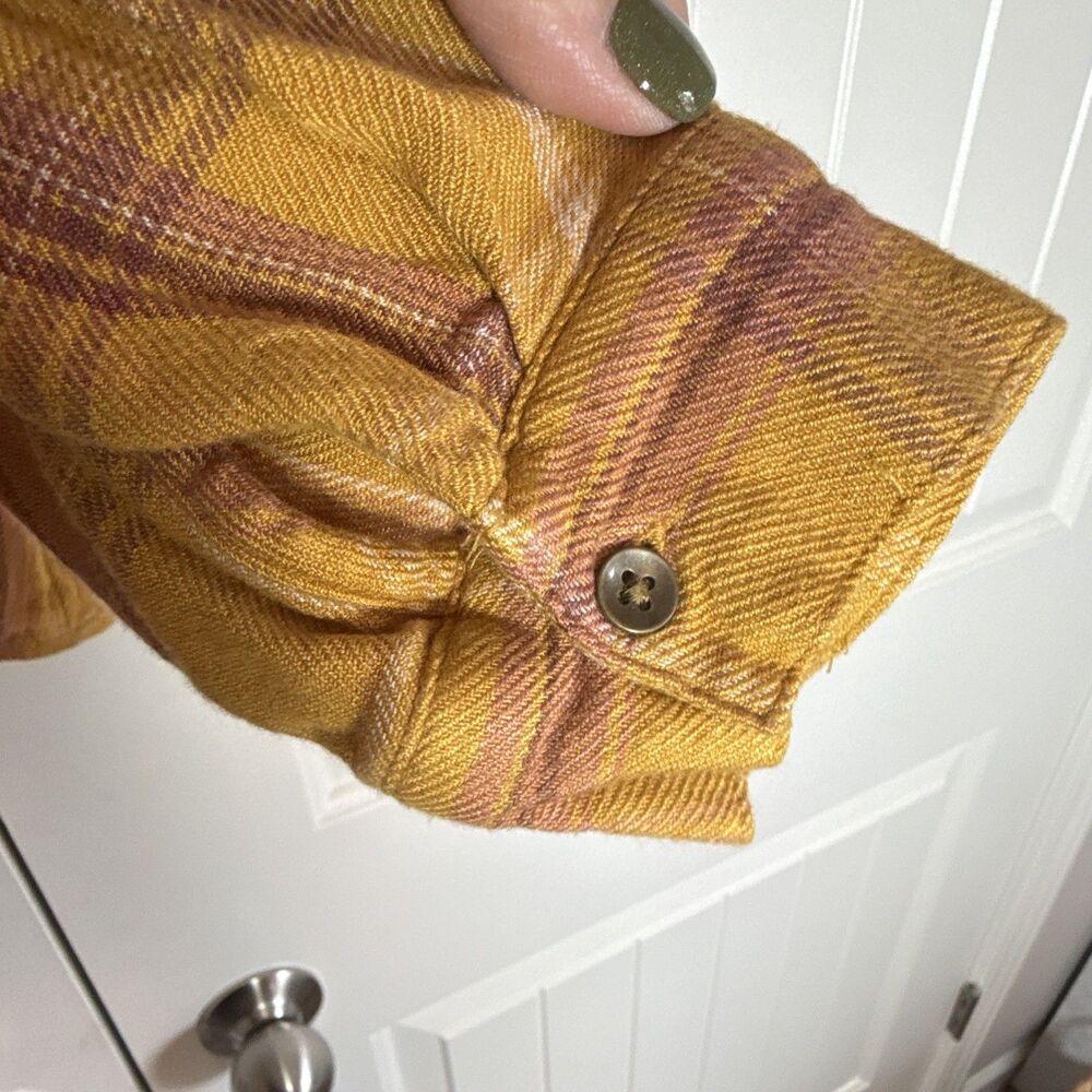 Maurices Yellow Purple White Plaid Collared Button-Up Long Sleeve Rayon XL - Picture 7 of 12